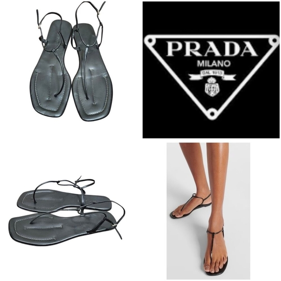 Prada Leather T-Strap Sandals Women's Size EU 40/US 9.5 - Picture 1 of 13